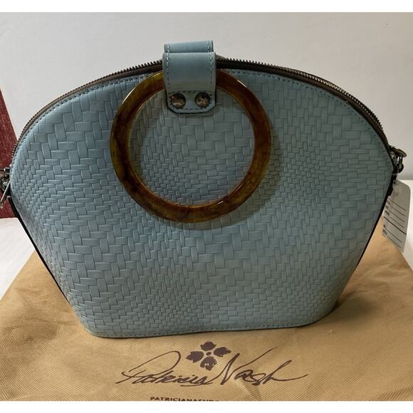 Patricia Nash Meldola Leather Dome Satchel Purse with Strap Gray - Picture 1 of 5
